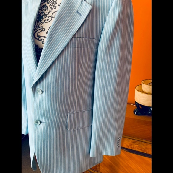 Vintage 1960s Oxford House Suit Jacket Blazer Blue/White Pinstripe Amalgamated - Picture 4 of 11